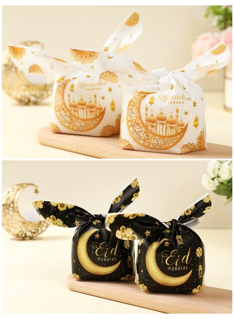 ١٠٠ كيس هدايا عيد مبارك مزين بآذان أرنب - أكياس هدايا بألوان متنوعة لحفلات رمضان كريم والعيد - Image 1